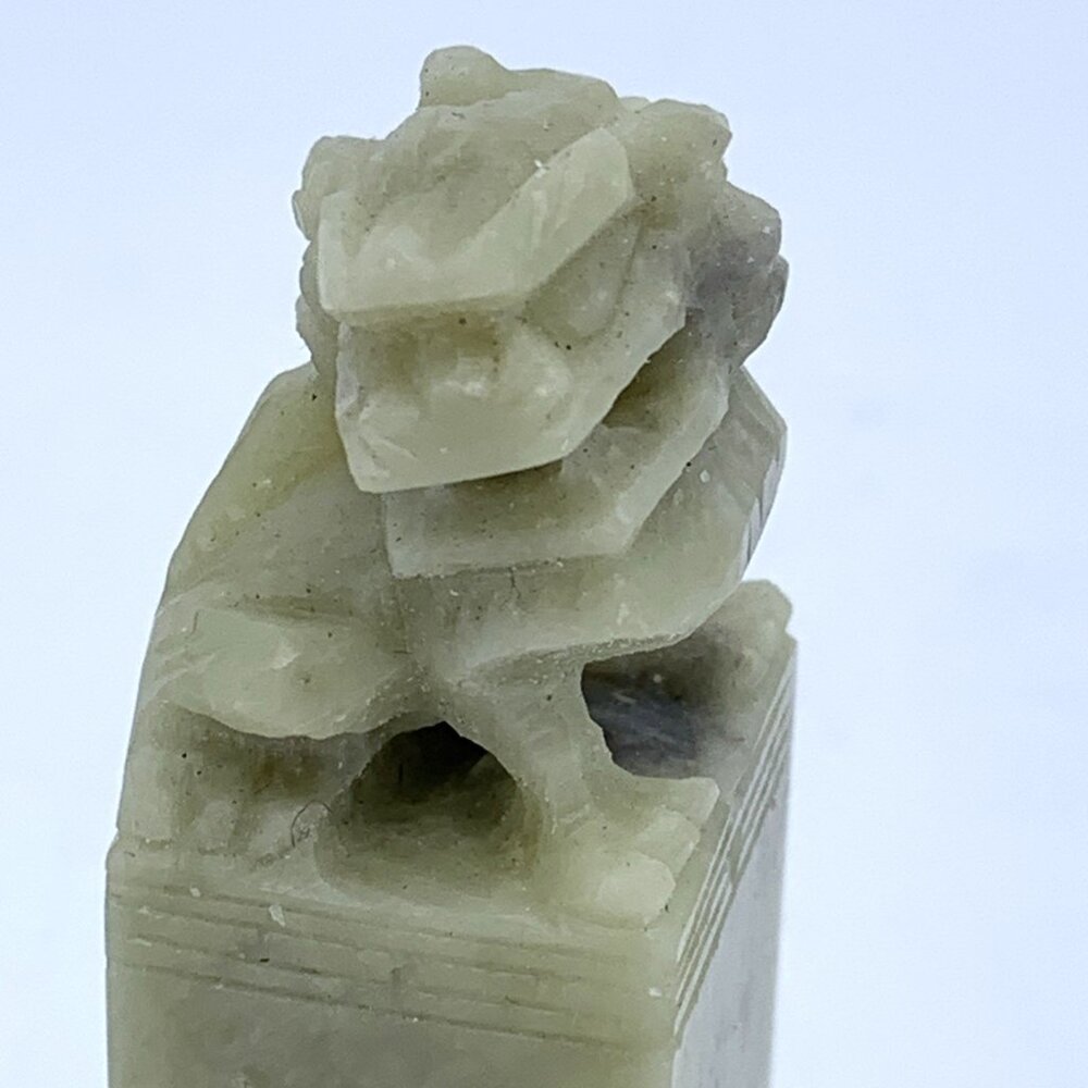 Vintage Chinese Soapstone Foo Dog Seal Pair DRAGON & EXCELLENT 2.5" Carved Chop - Picture 4 of 9